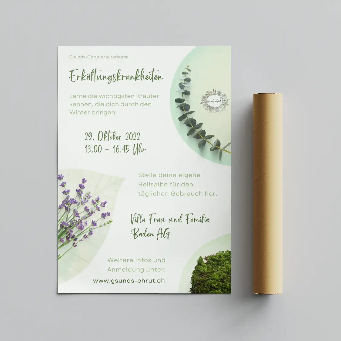 flyer design kräuterkurs frau und familie baden